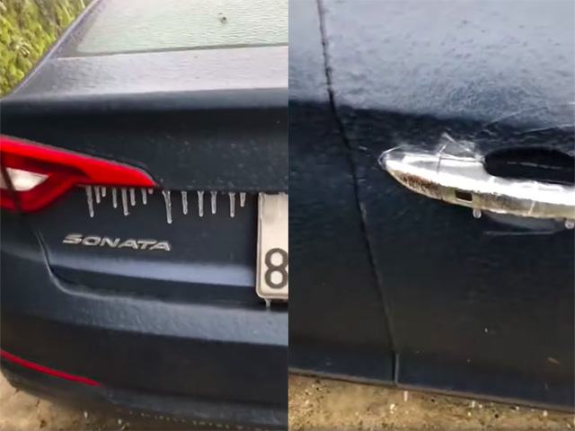 Hyundai Sonata đóng băng nguyên chiếc giữa tiết trời lạnh giá