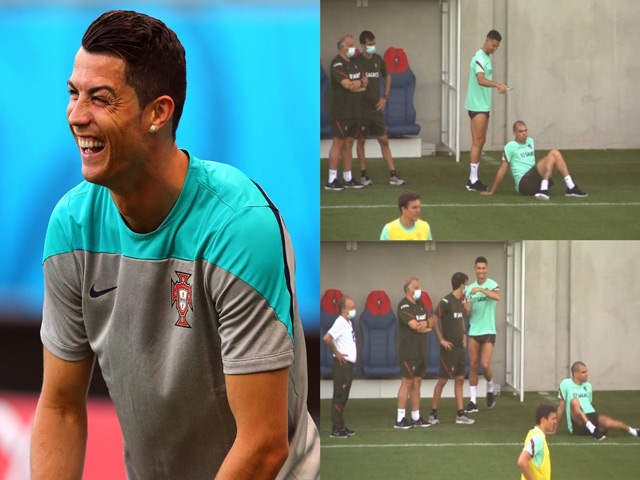 Ronaldo trêu đùa ”đồ tể” Pepe, cười cực tươi trước đại chiến với Bỉ ở EURO
