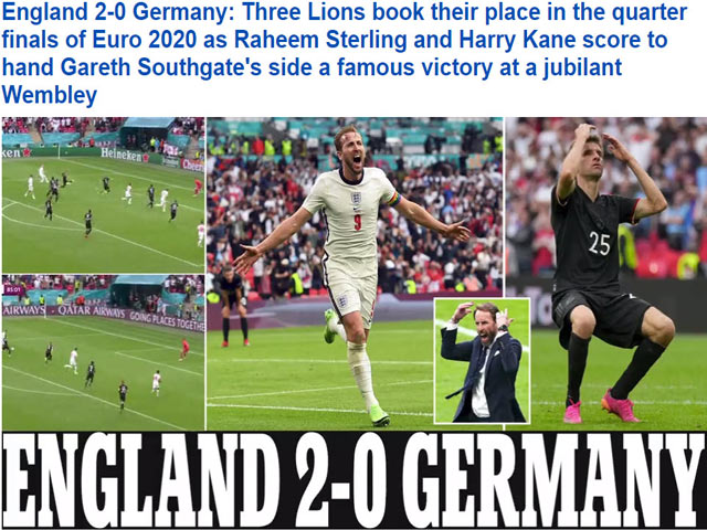 Anh hạ Đức ở EURO: Báo chí xứ sương mù mở hội, báo Đức cay đắng đến ”cạn lời”