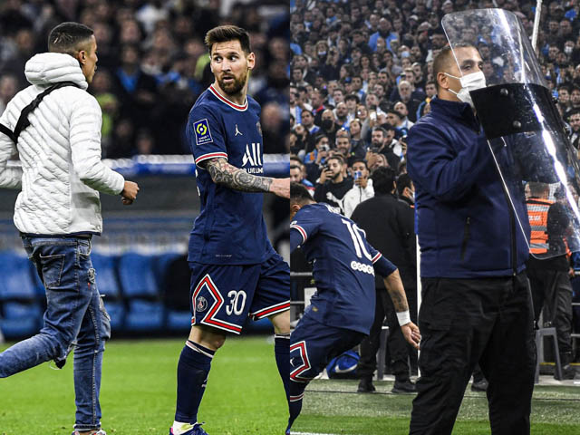 Fan cuồng ”tấn công” Messi, Neymar bị ném chai nước trận Marseille - PSG