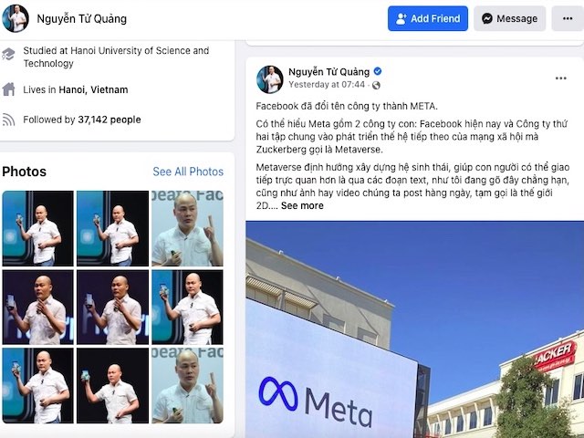 CEO Bkav Nguyễn Tử Quảng bình luận về việc Facebook đổi tên thành Meta