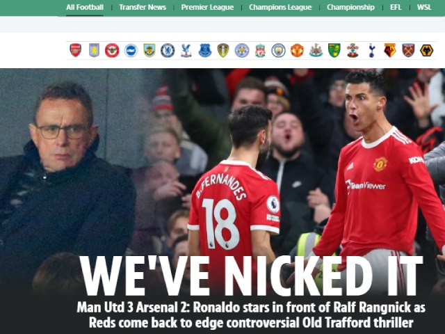 MU thắng Arsenal: Báo Anh khen Ronaldo số 1 lịch sử, nghi Rangnick chỉ bảo Carrick