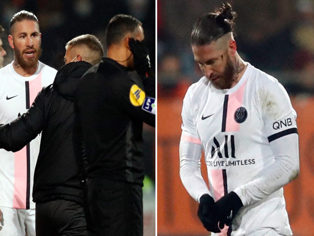 Cận cảnh Ramos ”nổi điên”, vùng vằng rời sân sau thẻ đỏ đầu tiên tại PSG